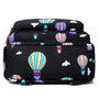Sac à dos à langer noir avec motif de montgolfières colorées et nuages