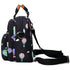 Sac à dos à langer en nylon noir avec motif de montgolfières colorées et nuages