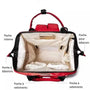 Sac à dos à langer pour jumeaux rouge et noir avec compartiments et porte-biberons