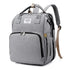 Sac à dos à langer USB en toile gris clair avec plusieurs compartiments et poignée supérieure