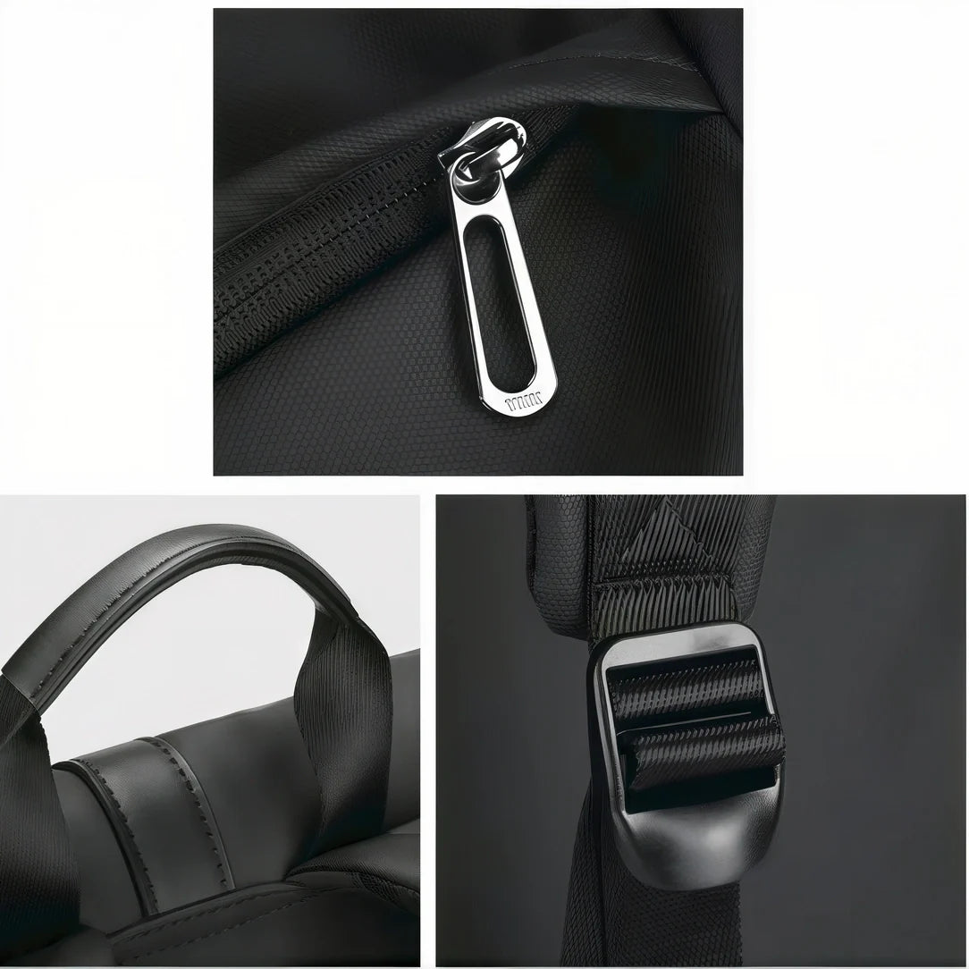 Sac à dos laptop 15’’ Ryden JB en cuir noir avec fermetures argentées