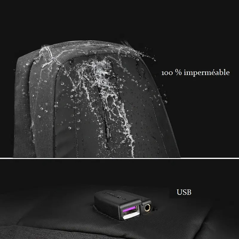Sac à dos laptop étanche avec port de chargement USB intégré pour ordinateur portable