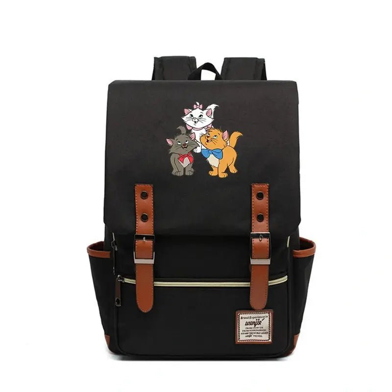 Sac à dos maternelle Disney Aristochats avec chatons cartoon et bretelles en faux cuir marron