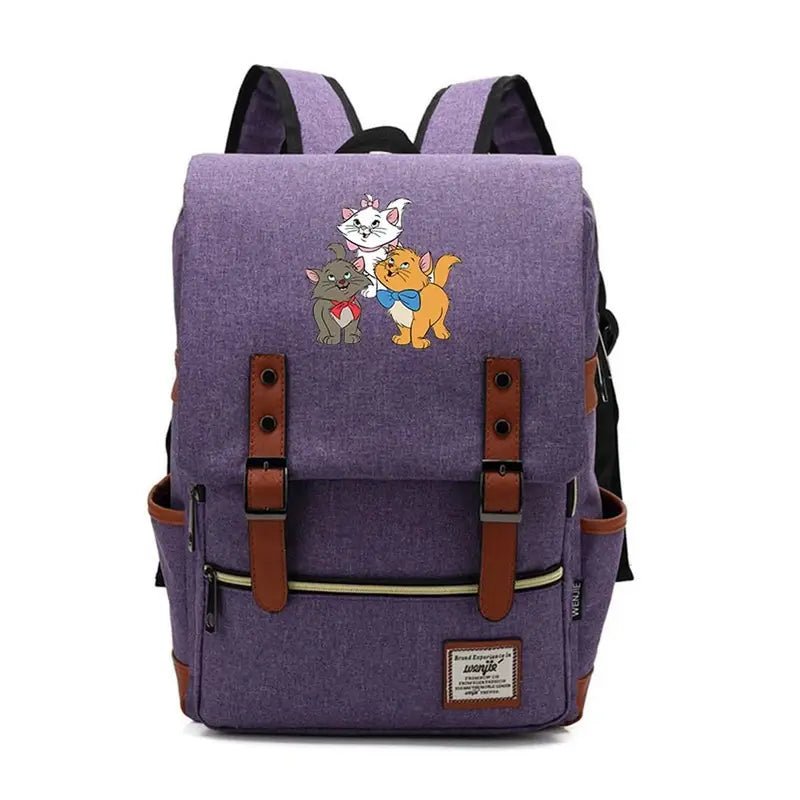 Sac à dos maternelle Disney Aristochats en toile violette avec bretelles en faux cuir marron