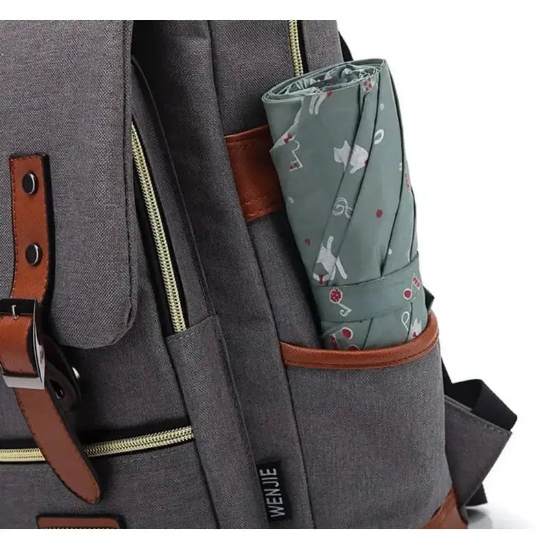 Sac à dos Mickey Maternelle en toile grise avec accents en cuir synthétique et parapluie sur le côté