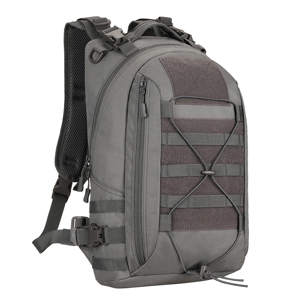 Sac à dos militaire 25L 1000D gris avec plusieurs compartiments et bretelles ajustables