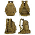 Quatre vues d’un sac à dos militaire 40l tan avec plusieurs compartiments et bretelles ajustables