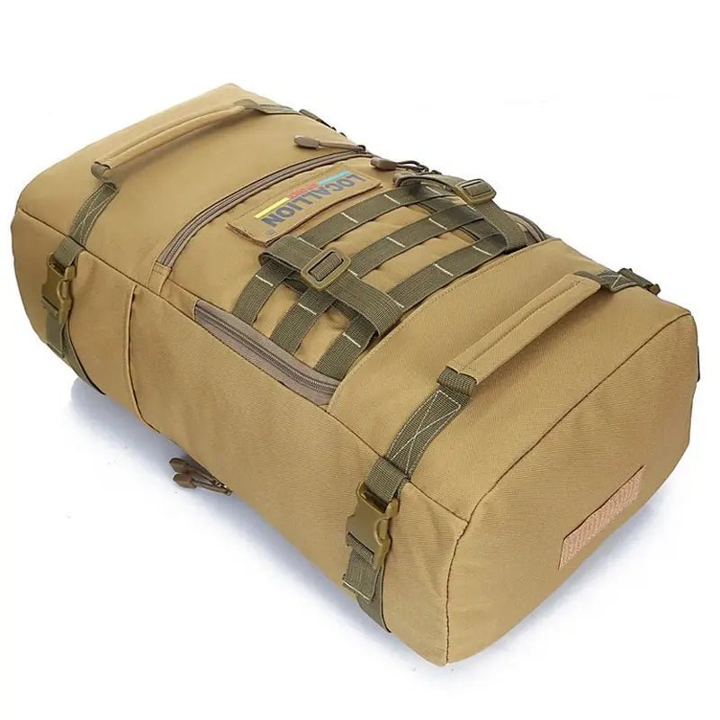 Sac à dos militaire 50 litres en tan avec sac de voyage tactique, webbing MOLLE
