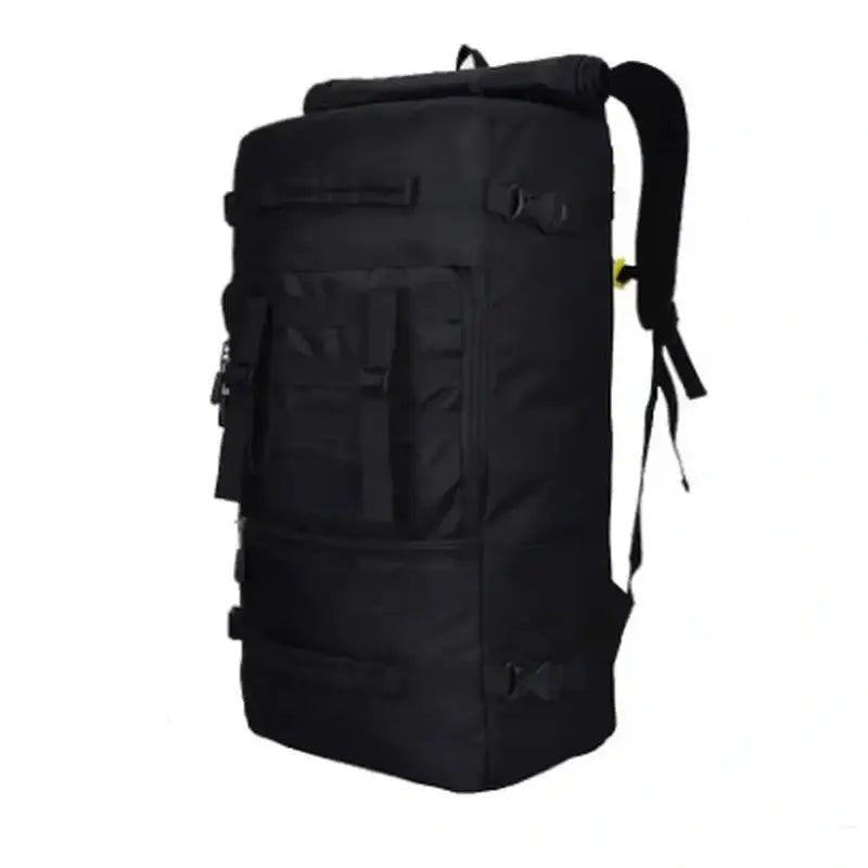 Sac à dos militaire 50 litres noir rectangulaire avec plusieurs compartiments et bretelles