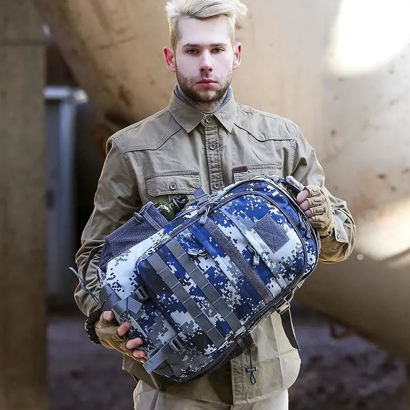 Sac à dos militaire 50l avec sac de voyage tactique en camouflage numérique bleu et blanc