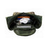 Sac à dos militaire 60L ouvert avec ordinateur, casque et livres en vert olive et camouflage