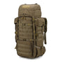Sac à dos militaire 70L 600D tan avec webbing MOLLE, compartiments et sangles extérieures