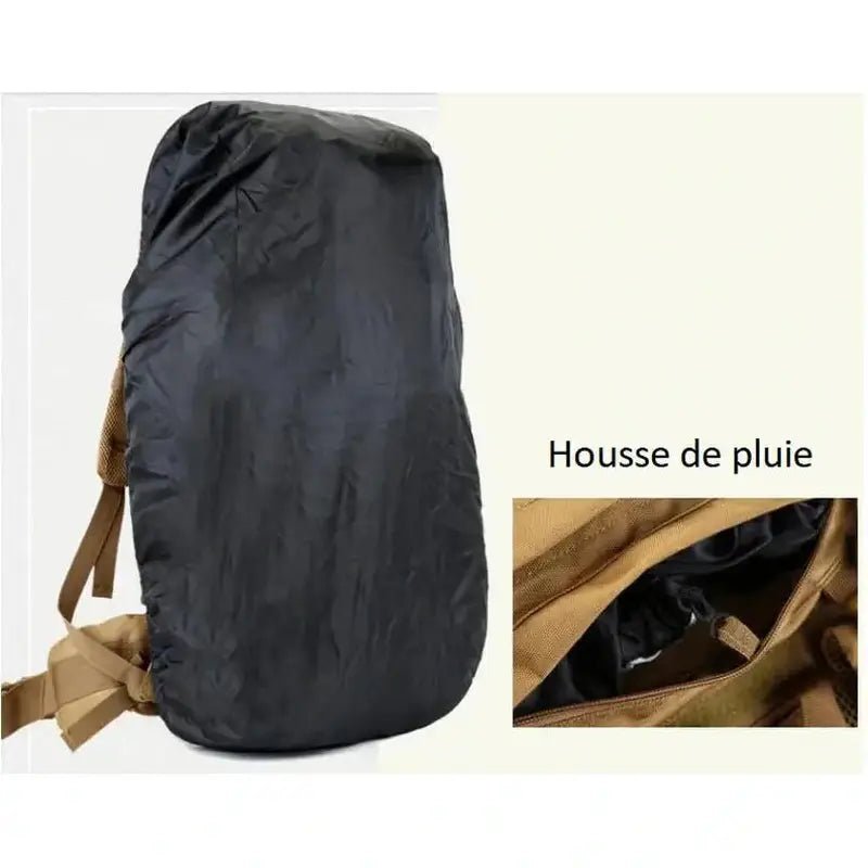 Sac à dos militaire 70l avec housse de pluie et poche dédiée pour la housse