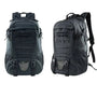 Sac à dos militaire de randonnée noir avec multiples compartiments et webbing MOLLE