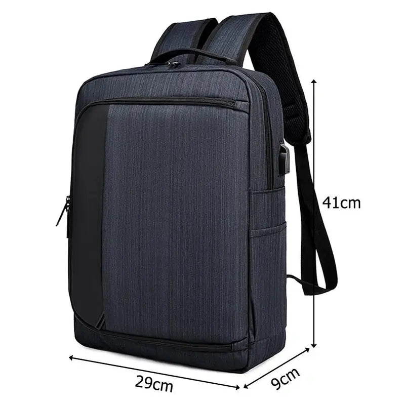 Sac à dos minimaliste pour PC 14 pouces en tissu bleu foncé et noir avec compartiments zippés