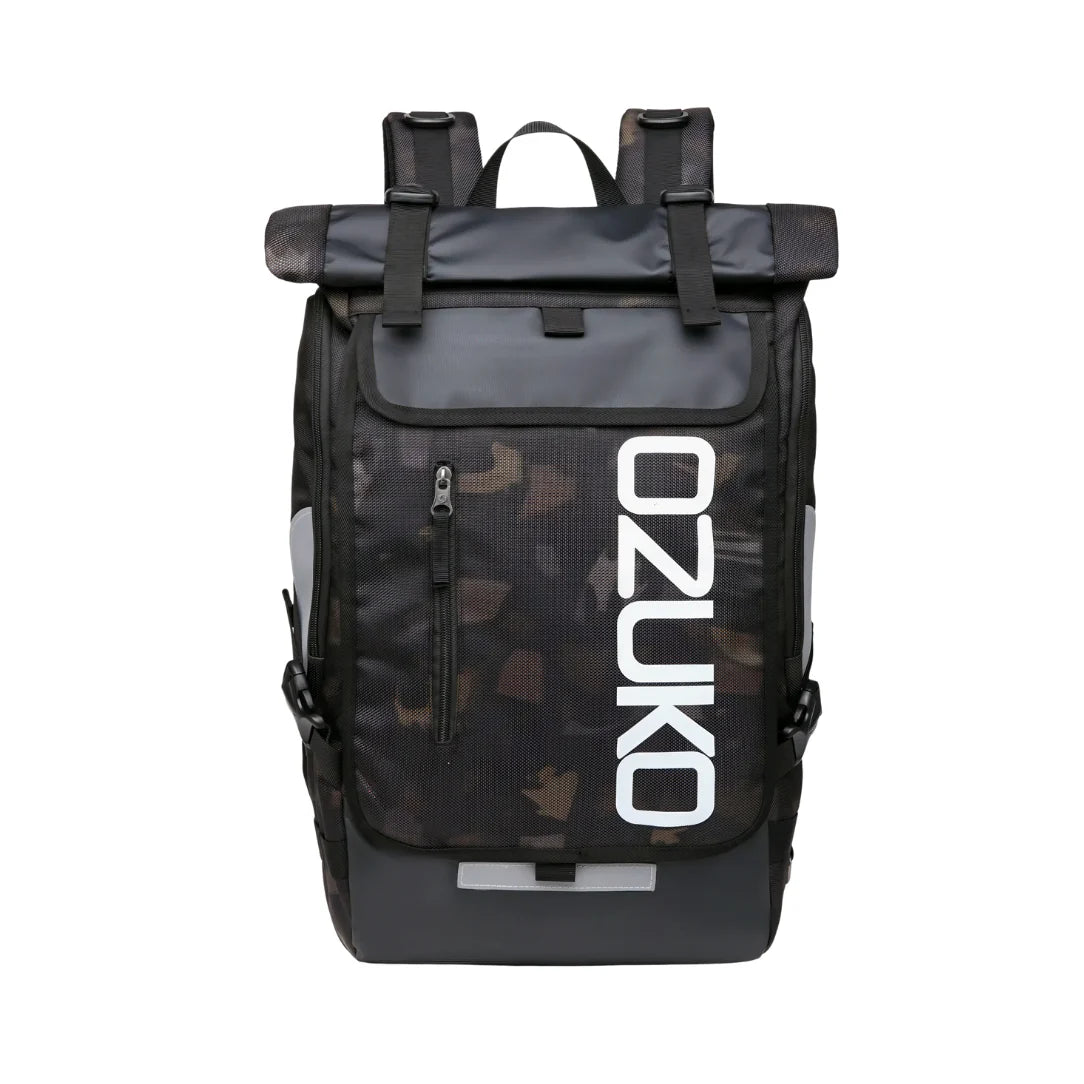 Sac à dos Ozuko moderne camouflage noir et gris avec accents réfléchissants