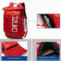 Sac à dos Ozuko roll-top rouge avec accents noirs et bandes réfléchissantes