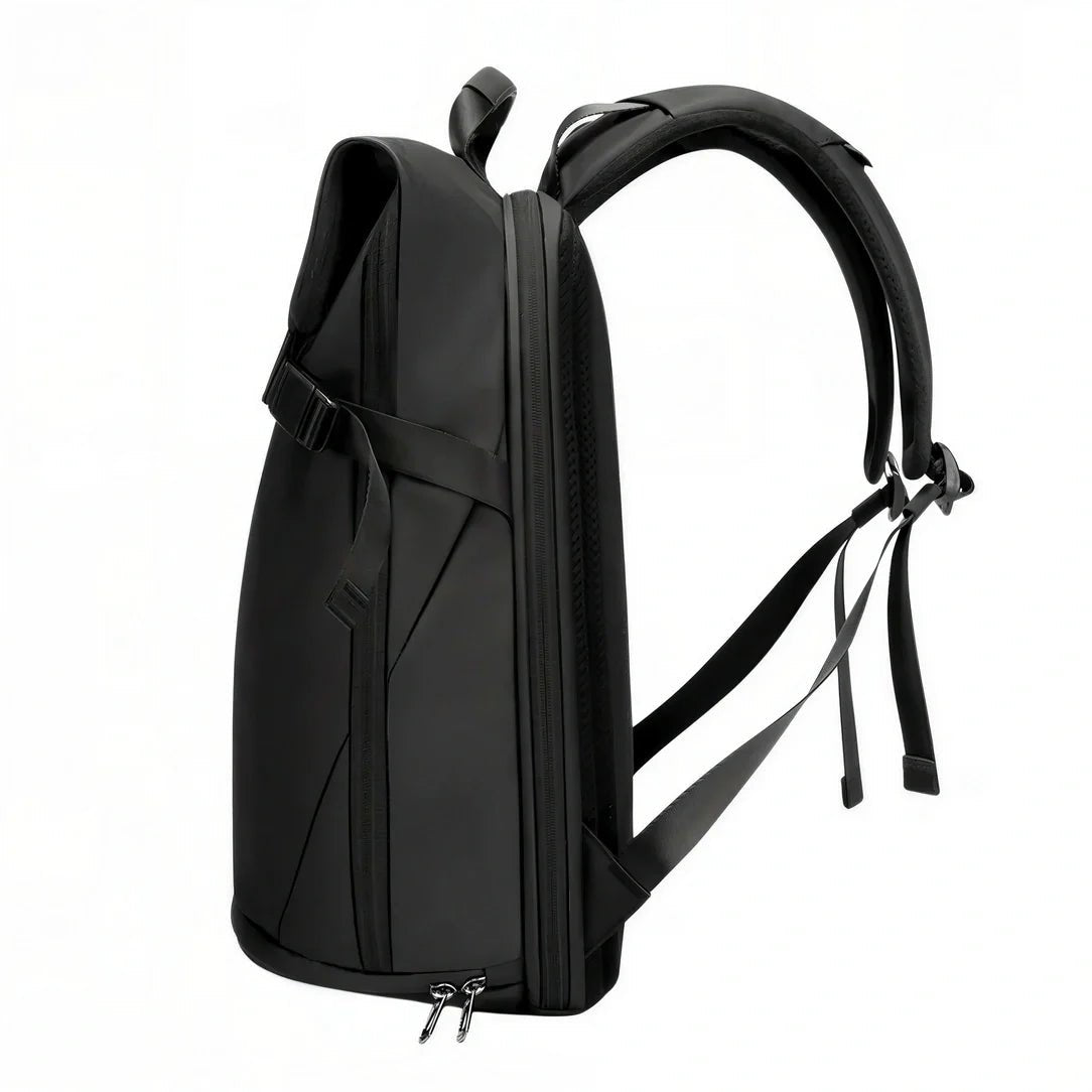 Sac à dos moderne roll top 16 pouces Calipso X noir avec poches zippées et bretelles rembourrées