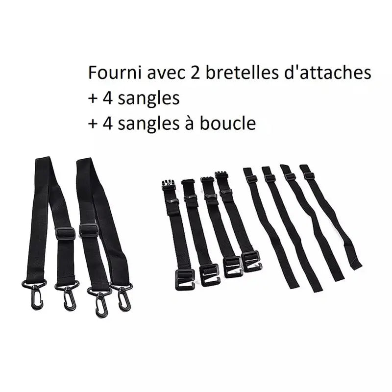 Collection de sangles et boucles noires pour Sac à dos moto étanche