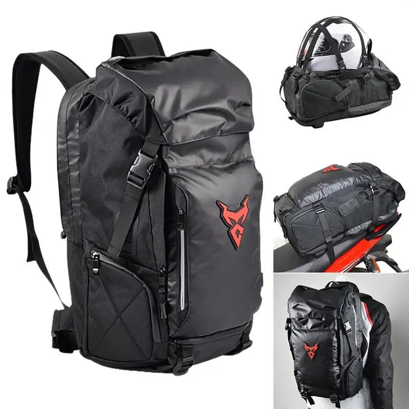 Sac à dos moto homme étanche noir à rouleau pour motocyclistes, résistant à l’eau