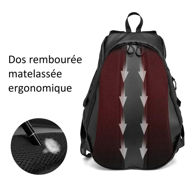Sac à dos moto imperméable avec panneau dorsal rembourré, ergonomique et respirant