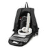 Sac à dos moto noir ouvert avec ordinateur portable, tablette, téléphone, livres et écouteurs