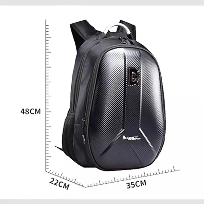 Sac à dos moto rigide noir avec texture en fibre de carbone pour protection et style