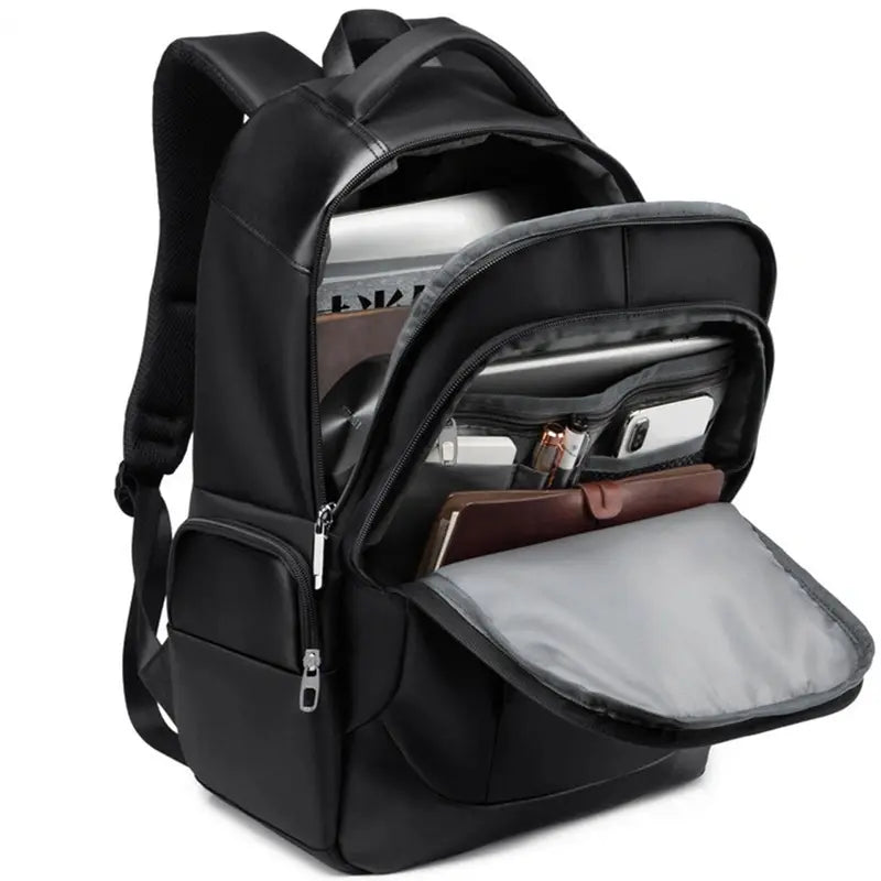 Sac à dos multi compartiments noir avec ordinateur, livres et accessoires