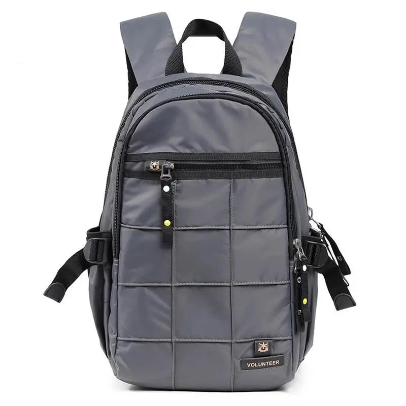 Sac à dos multi rangement en nylon gris avec compartiments et straps ajustables