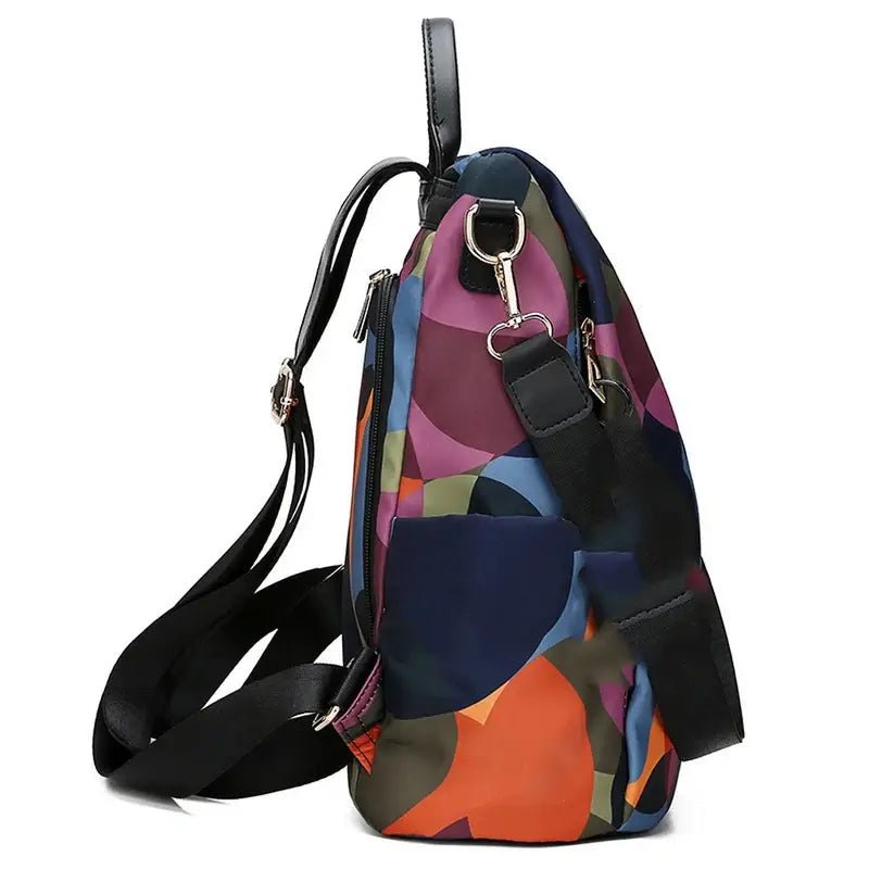 Sac à dos multicolore pour femme avec motif géométrique coloré et plusieurs compartiments