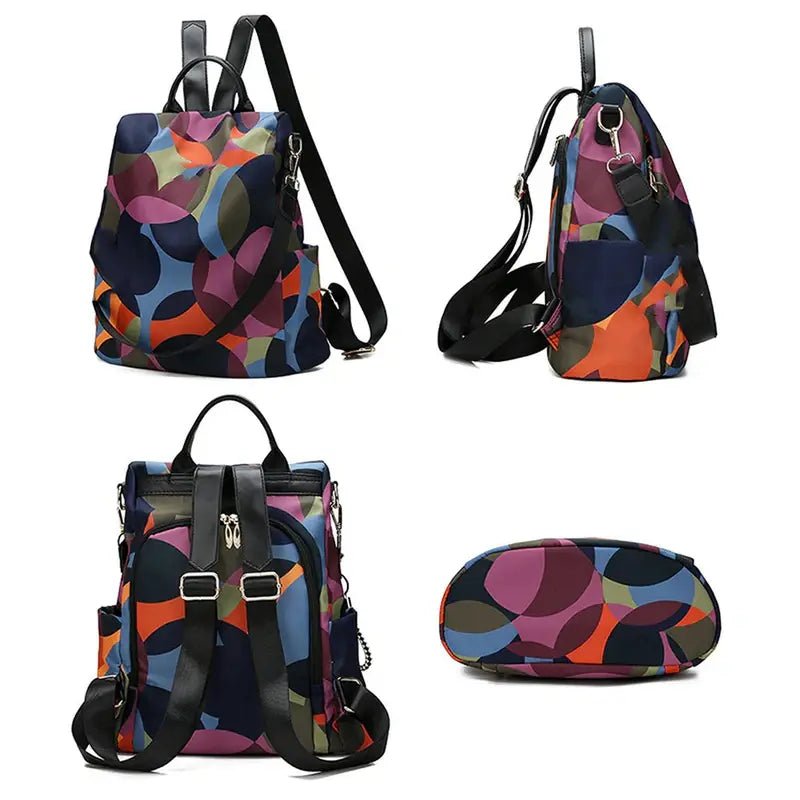 Sac à dos multicolore pour femme avec motifs colorés et multiples bretelles