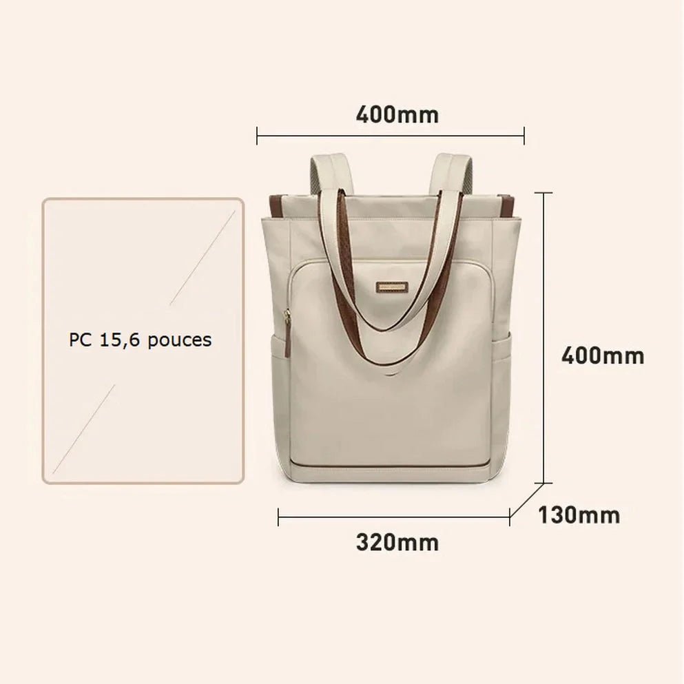 Sac à dos multifonction femme en crème avec bretelles marron pour ordinateur 15.6 pouces