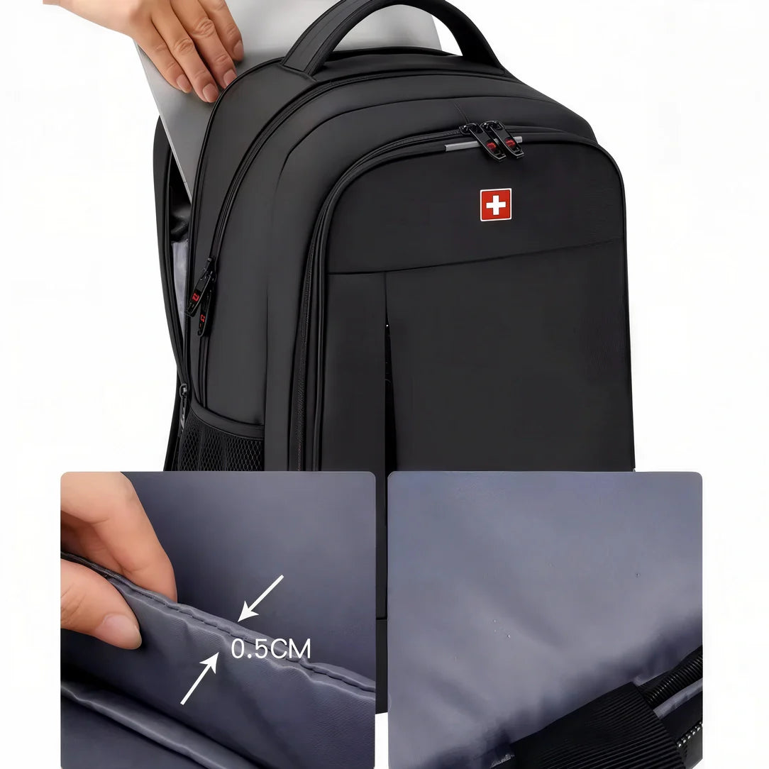 Sac à dos noir suisse homme avec logo rouge et détails de zip