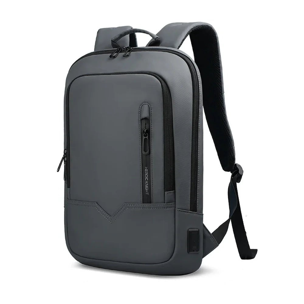 Sac à dos ordinateur 14 pouces femme en gris foncé avec compartiments zippés et port USB