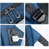 Détails en gros plan du sac à dos ordinateur 14 pouces femme bleu avec zippers et port USB