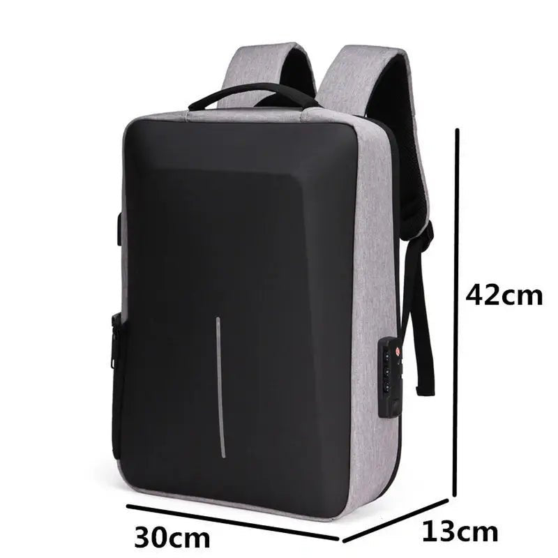 Sac à dos ordinateur 15 pouces antivol noir et gris avec port USB externe et verrou à combinaison
