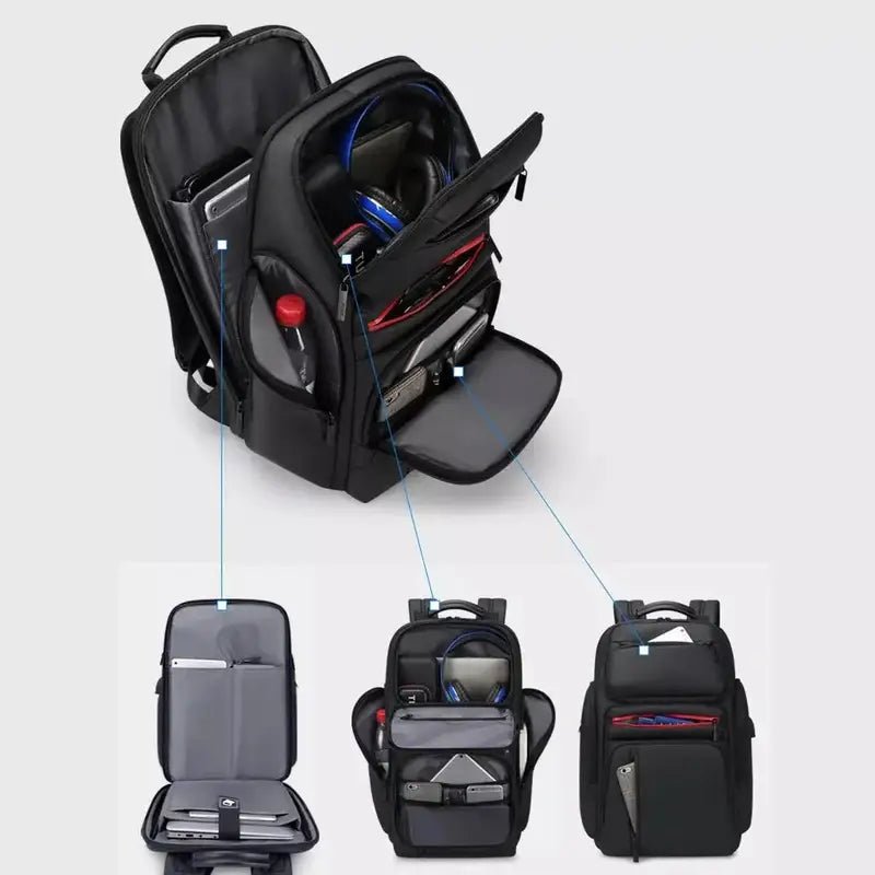 Sac a dos ordinateur 15 pouces noir avec compartiments pour électronique et bouteille d’eau