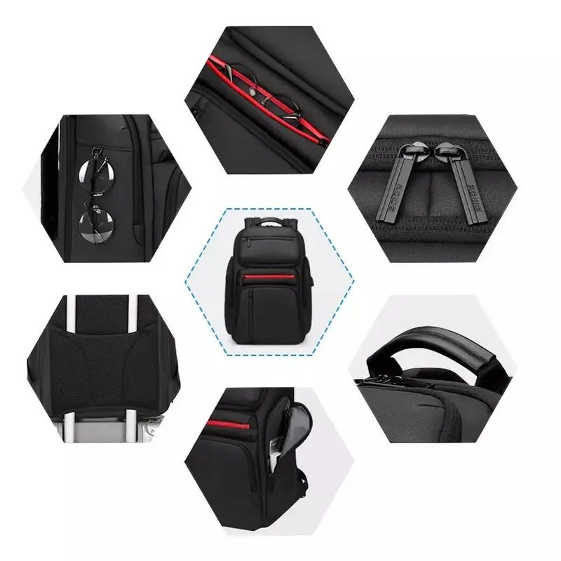 Sac a dos ordinateur 15 pouces noir avec compartiments multiples, accents rouges et organisation