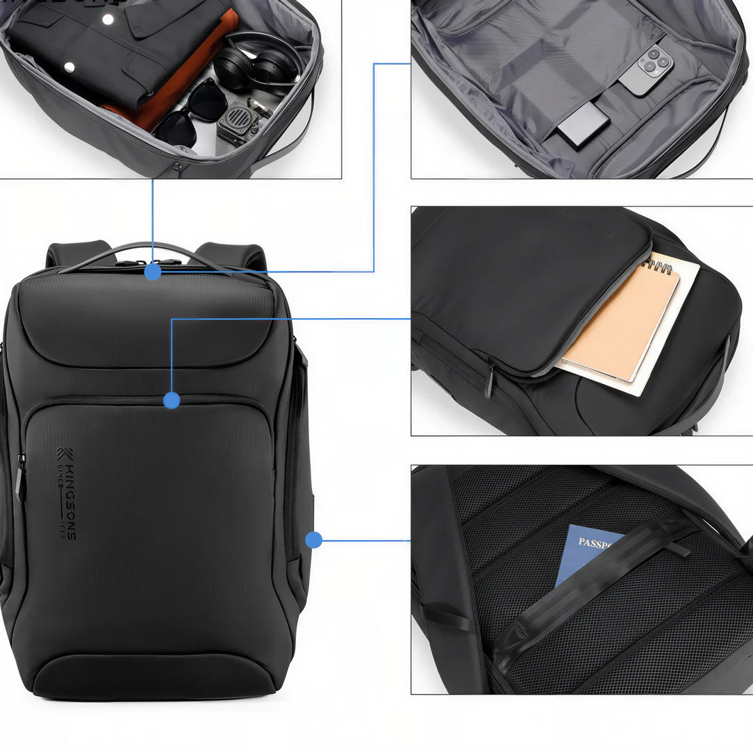Sac à dos ordinateur de voyage 22L K10 noir avec compartiments pour électronique et vêtements