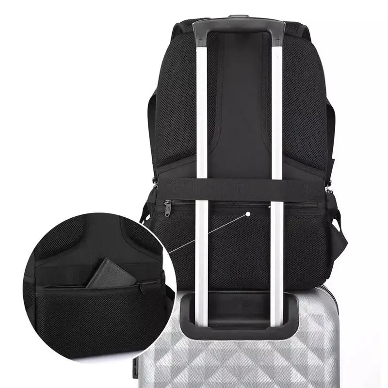 Sac à dos ordinateur étanche noir avec sangle de bagage et poche secrète pour voyage
