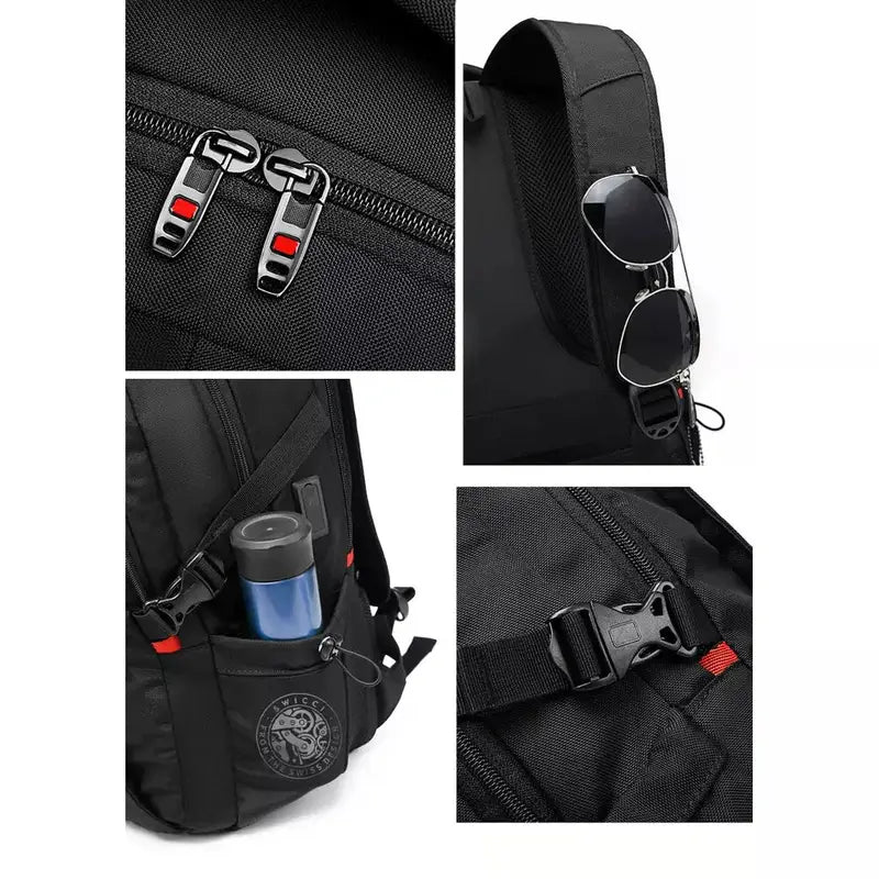 Sac à dos ordinateur étanche noir avec plusieurs compartiments et fonctionnalités robustes
