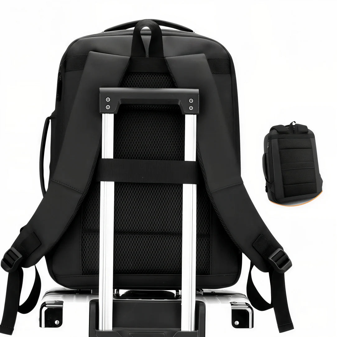 Sac à dos ordinateur extensible 17 pouces noir avec sangle de bagage et bretelles rembourrées