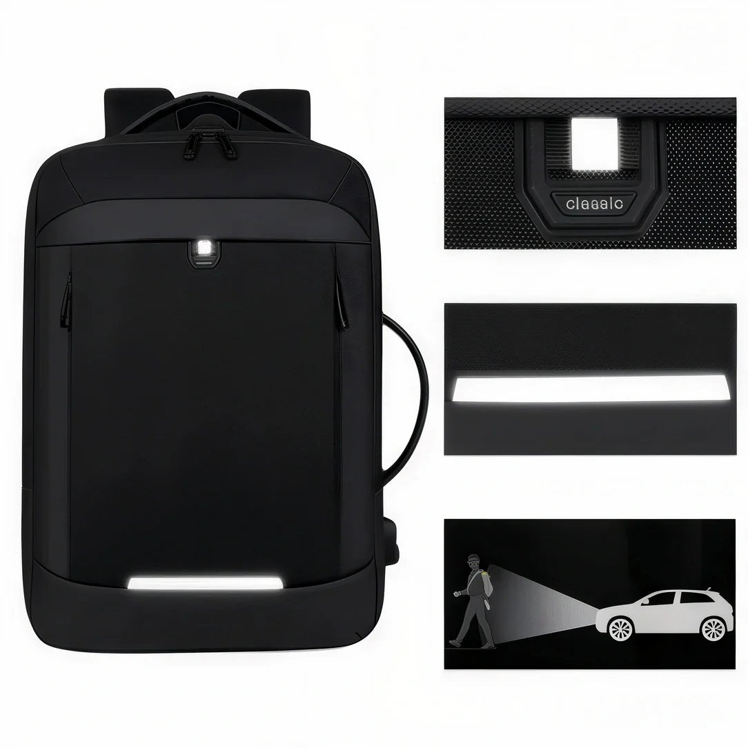 Sac à dos ordinateur extensible 17 pouces avec bandes réfléchissantes et lumière intégrée