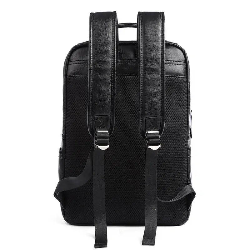Sac à dos ordinateur homme imitation cuir en cuir noir avec bretelles ajustables et panneau dorsal en mesh