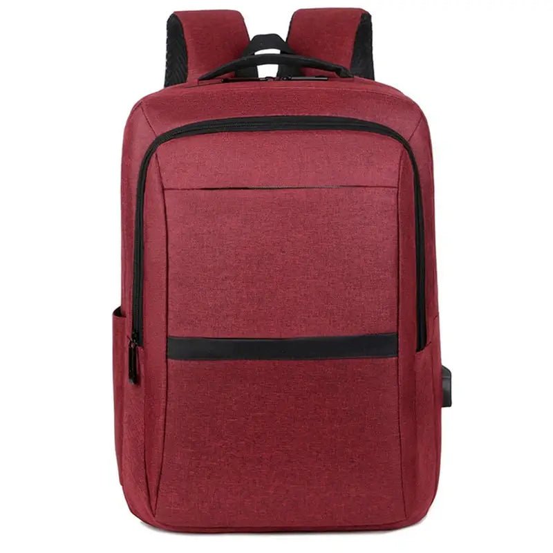 Sac à dos ordinateur USB bordeaux avec accents noirs et port de chargement USB