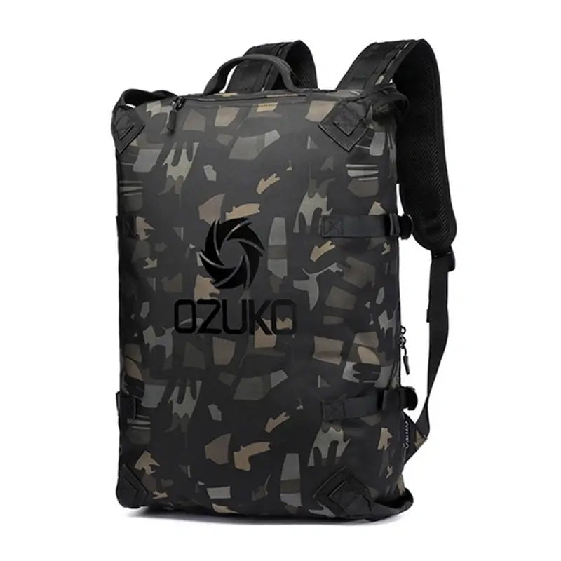 Sac à dos ouverture valise en camouflage noir et gris avec bretelles réglables