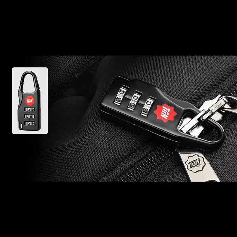 Cadenas à combinaison noir à 3 chiffres avec mousqueton pour sac à dos PC 15 pouces