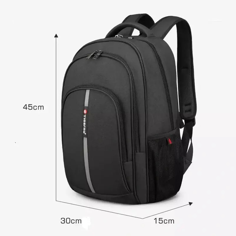 Sac à dos PC 15 pouces noir avec bandes réfléchissantes grises et multiples compartiments