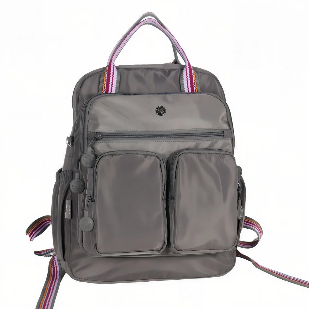 Sac à dos gris Perle Nacré avec sangles et poches colorées