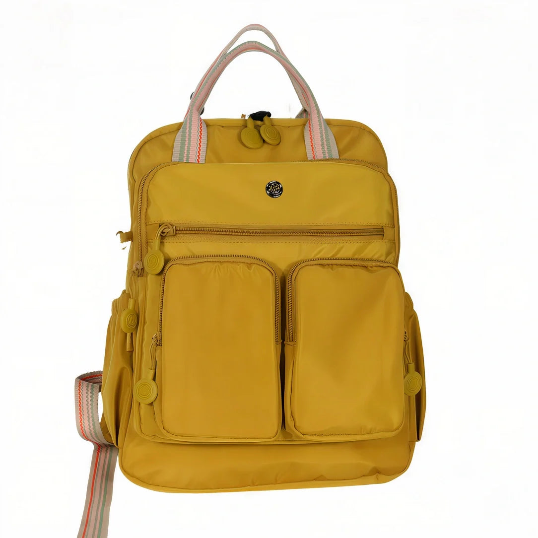 Sac à dos Perle Nacré jaune moutarde avec poches multiples et sangles ajustables